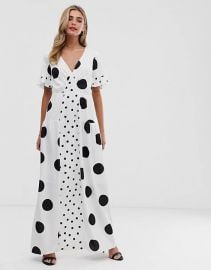 Twisted Wunder satin maxi dress in mix and match polka   ASOS at Asos